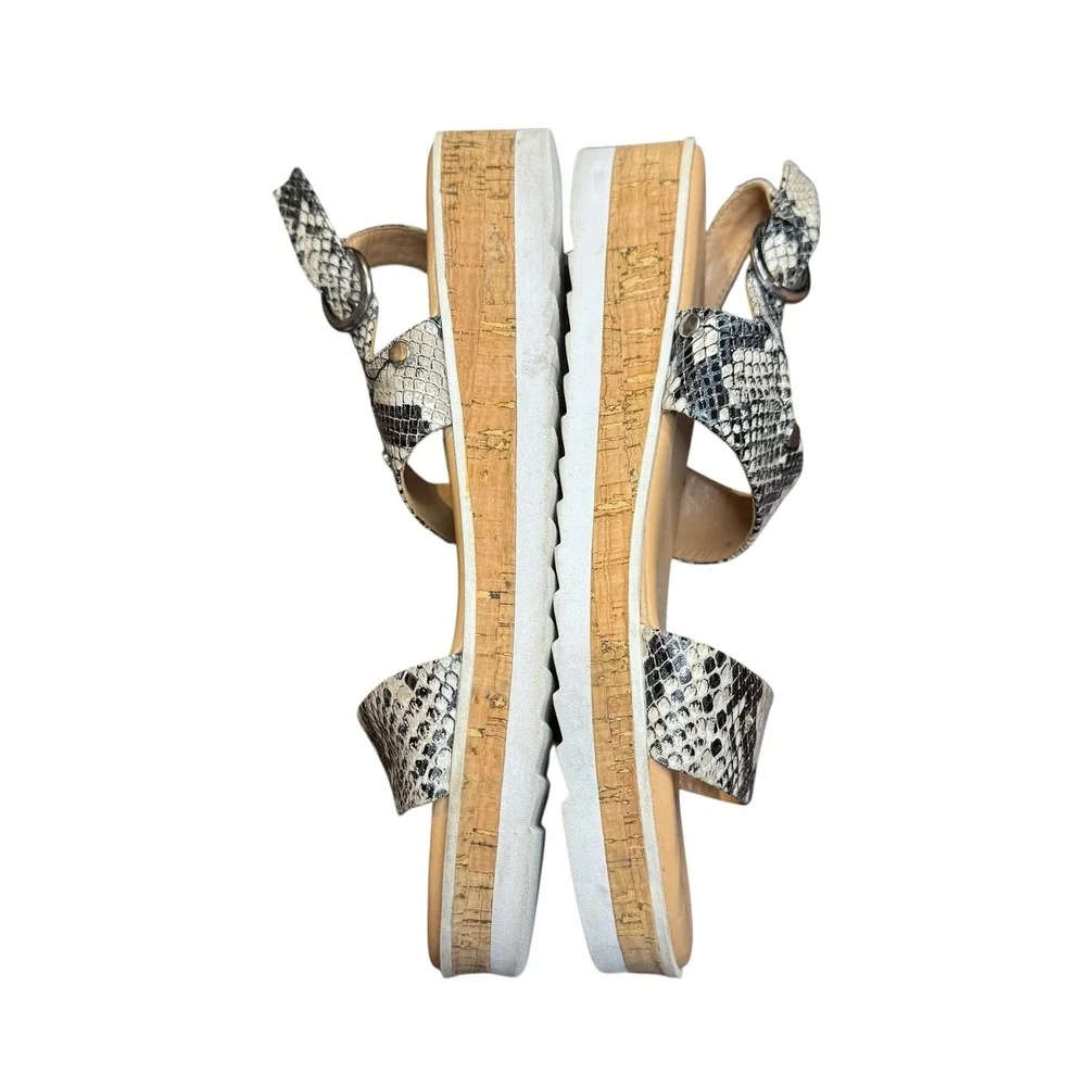 Marc Fisher Shoes Womens Size 9.5 Gray Snake Print Wedge Strappy Sandals MFGORDY